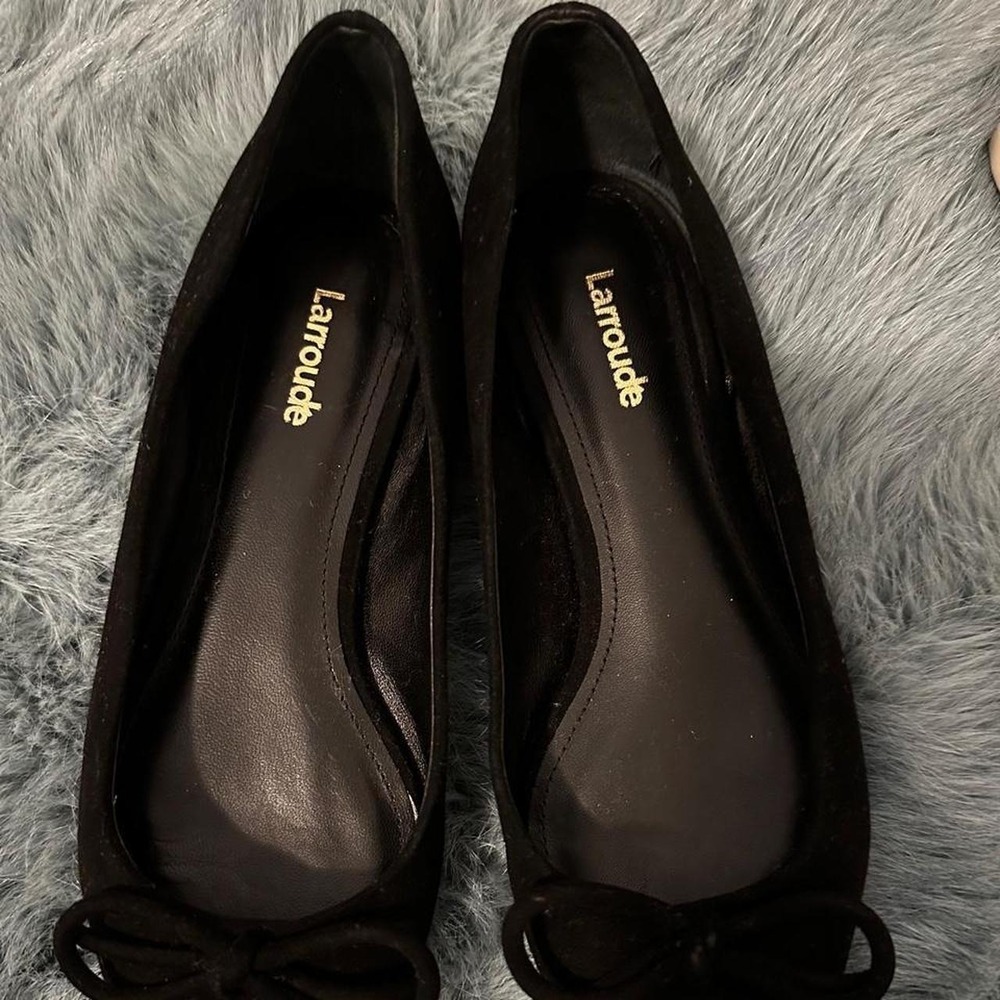 Larroude Black Suede Toe Bow Ballet size 7.5